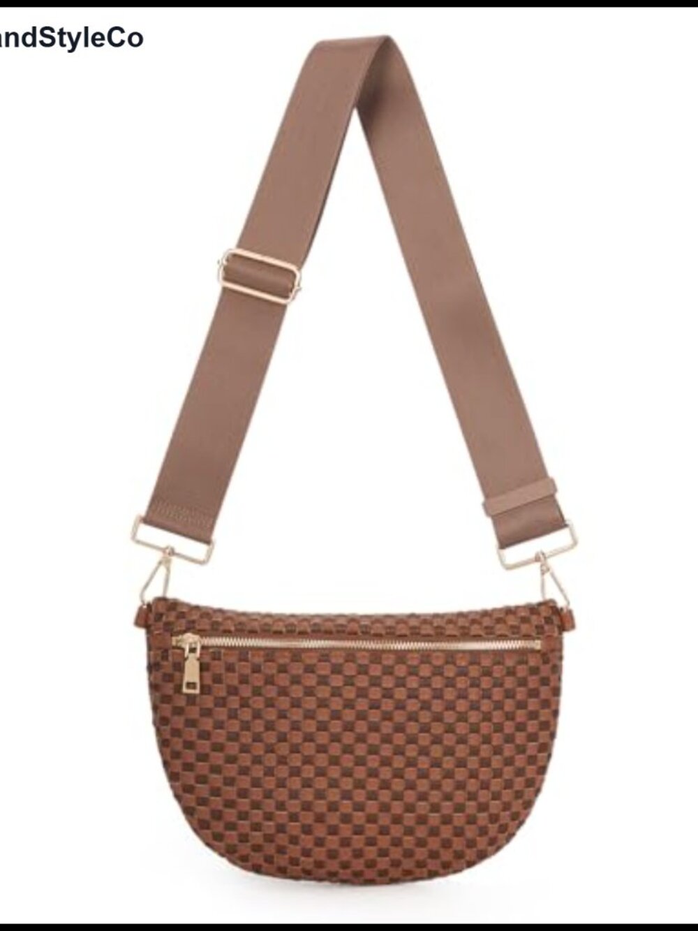Woven Faux Leather Checkered Crossbody Sling Bag for Women Bum Bag